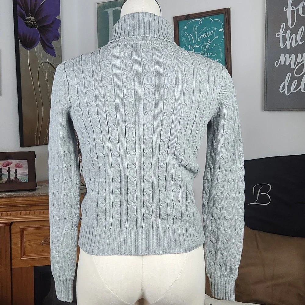 Tommy Hilfiger Grey Cable Knit Turtleneck Sweater XS - Picture 2 of 4